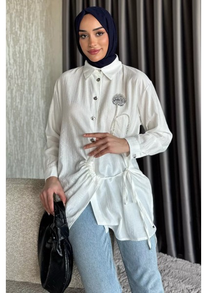 Yan Bağlamalı Taş Işlemeli Tesettür Tunik P-00017545