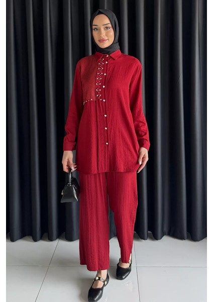 Dantelli Taşlı Tesettür Tunik Pantolon Ikili Takım P-00017622