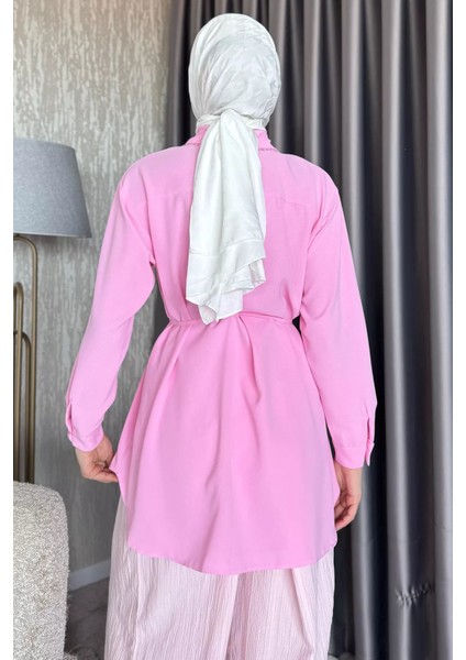 Fistolu Bel Bağlama Detaylı Tesettür Gömlek P-00017555