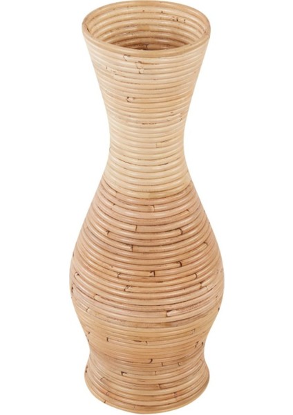 El Yapımı Doğal Ahşap Vazo, Dekoratif Obje, Bohem Tarz, El Işçiliği Rattan Saksı, 50 cm