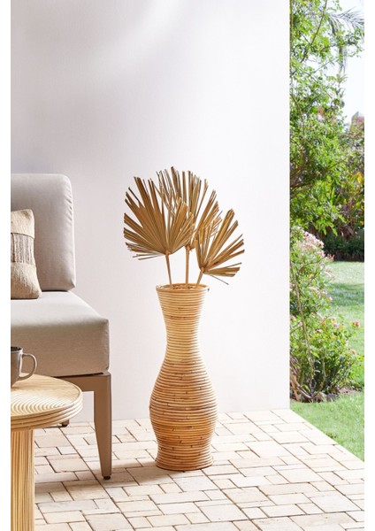 El Yapımı Doğal Ahşap Vazo, Dekoratif Obje, Bohem Tarz, El Işçiliği Rattan Saksı, 50 cm modelleri