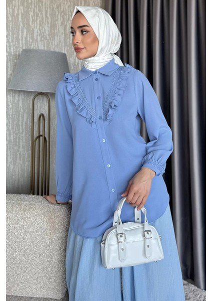 Güpür Detaylı Fırfırlı Tesettür Gömlek P-00017549