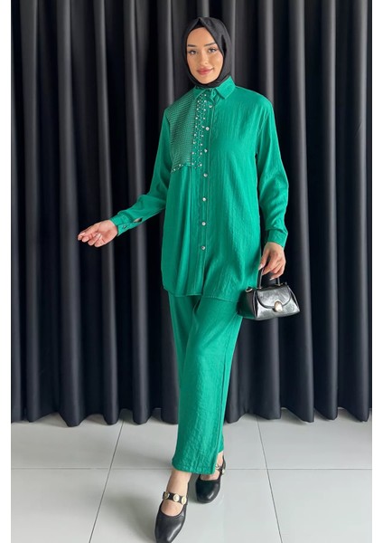 Dantelli Taşlı Tesettür Tunik Pantolon Ikili Takım P-00017622