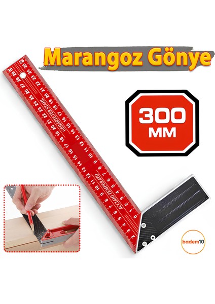 300 mm 30 cm Alüminyum Marangoz Gönye Metal Gövde Açılı Ölçüm Cetveli Ahşap Inşaat Hassas Gönye