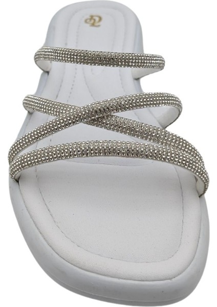 Velourae - Kadın Taşlı Terlik - Beyaz - 39 modelleri