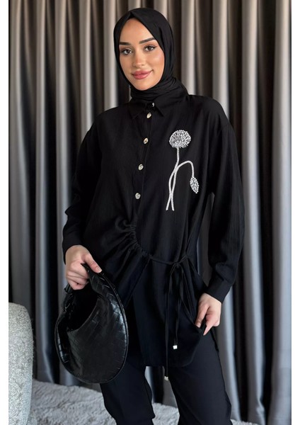 Yan Bağlamalı Taş Işlemeli Tesettür Tunik P-00017545