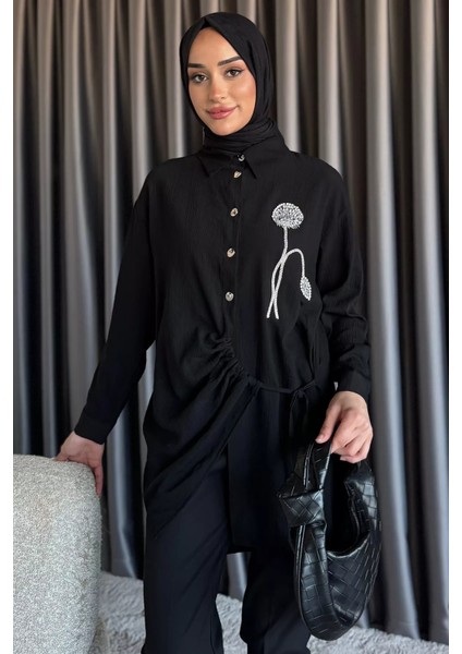 Yan Bağlamalı Taş Işlemeli Tesettür Tunik P-00017545