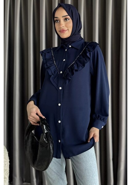 Fırfırlı Taş Işlemeli Tesettür Gömlek P-00017554