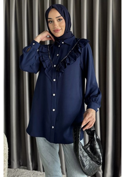Fırfırlı Taş Işlemeli Tesettür Gömlek P-00017554