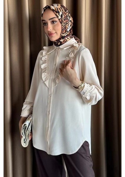 Güpür Detaylı Fırfırlı Tesettür Gömlek P-00017549