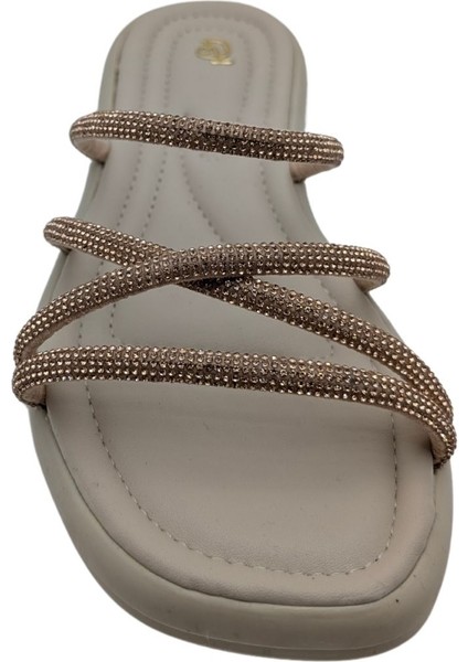 Velourae - Kadın Taşlı Terlik - Bej - 39 modelleri