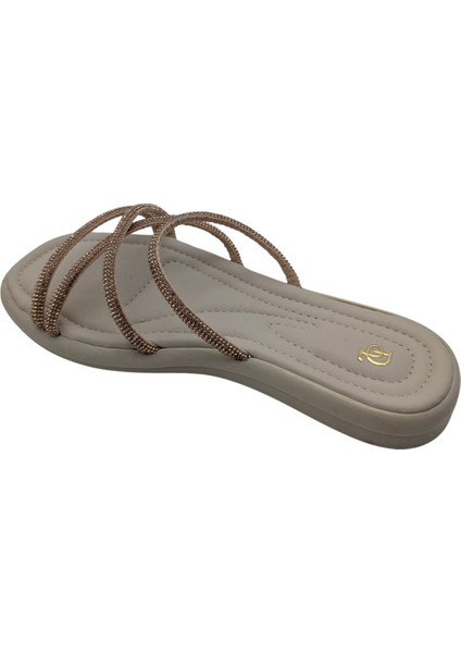 Velourae - Kadın Taşlı Terlik - Bej - 39 indirimleri