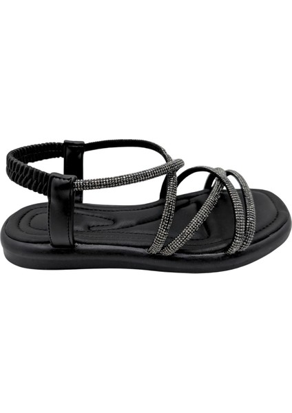 Velourae - Kadın Taşlı Sandalet - Siyah - 39