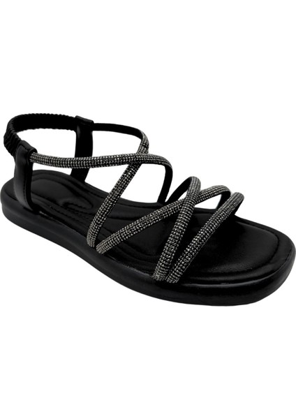 Velourae - Kadın Taşlı Sandalet - Siyah - 39 fırsatları