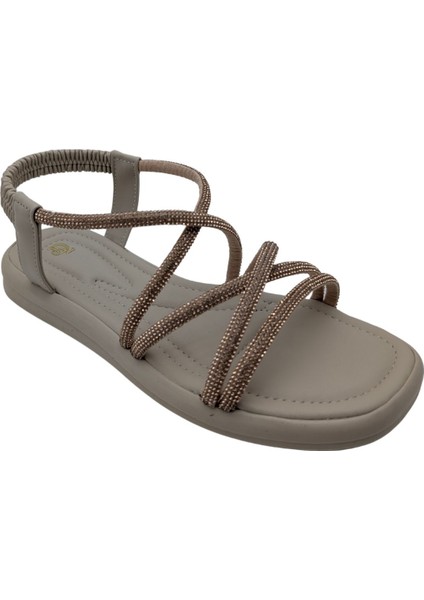 Velourae - Kadın Taşlı Sandalet - Bej - 37 fırsatları