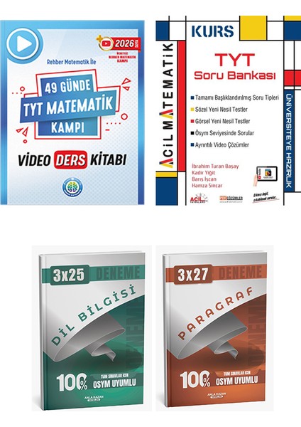 Rehber + Acil 2026 Tyt Matematik Video Ders + Tyt Matematik Soru + Anla Kazan Deneme 4 Lü Set