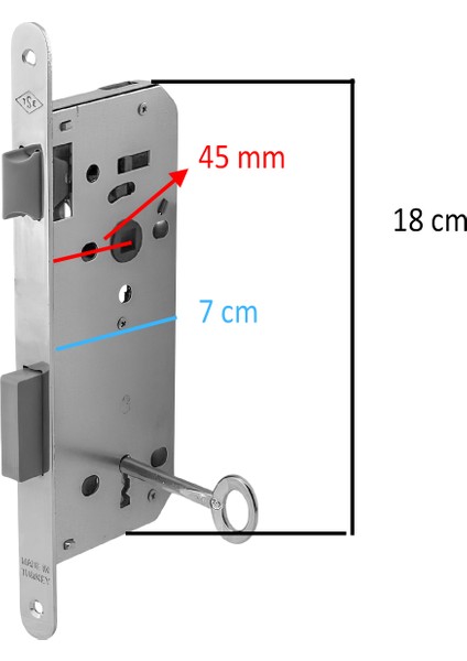 Oda Kapı Pvc Kapı Ahşap Kapı Wc Banyo Gömme Kilit Gövde Kilidi Silindirsiz Barelsiz Anahtarlı 45 mm modelleri