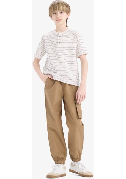 E5036 Kahve Erkek Çocuk Kargo Jogger Standart Paça Paraşüt Pantolon