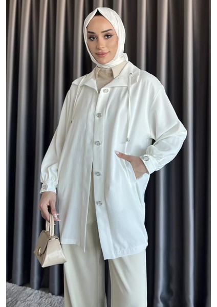 Yaka Bağcıklı Kol Apoletli Tesettür Kap P-00017540