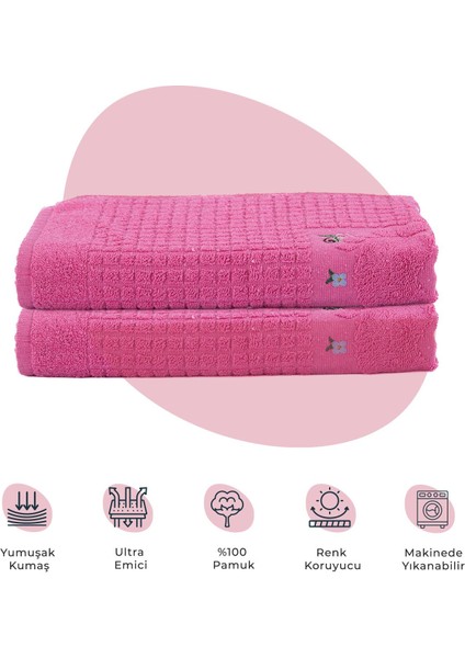 Banyo Çiçekli Pamuklu Ayak Havlusu 50X70CM Pembe 2'li