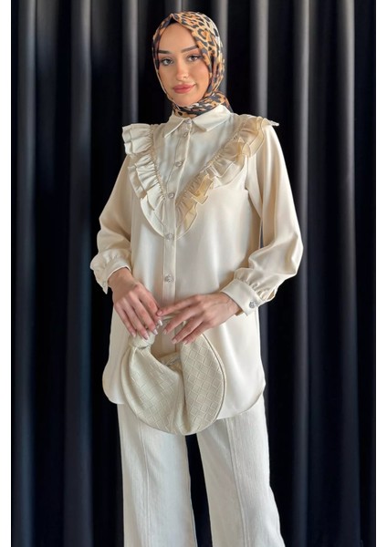 Fırfırlı Taş Işlemeli Tesettür Gömlek P-00017554