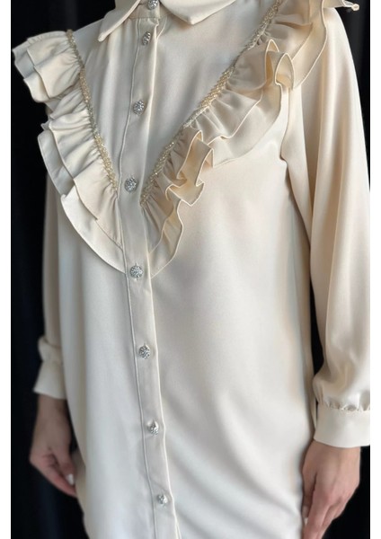 Fırfırlı Taş Işlemeli Tesettür Gömlek P-00017554 modelleri