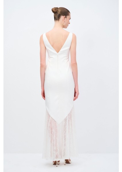 Dantel Detaylı Uzun Elbise Kemik 12445476000 indirimleri