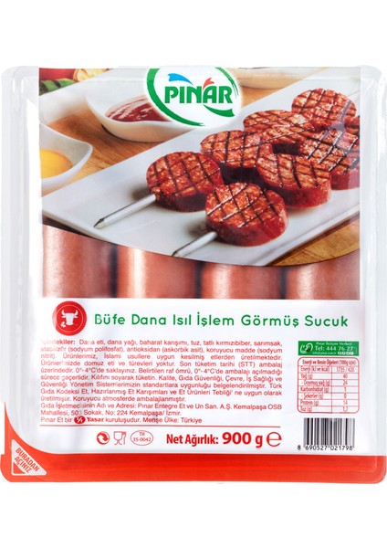 Pınar Dana Isıl Işlem Görmüş Sucuk Büfe 900 G