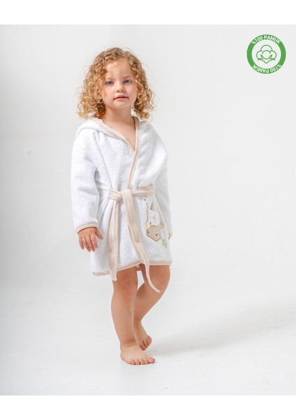 Balinalı Bornoz Beyaz-Bej