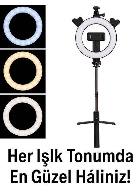 3 Modlu Ayarlanabilir LED Işıklı Selfie Halkası Makyaj ve Canlı Yayın Için Profesyonel Aydınlatma