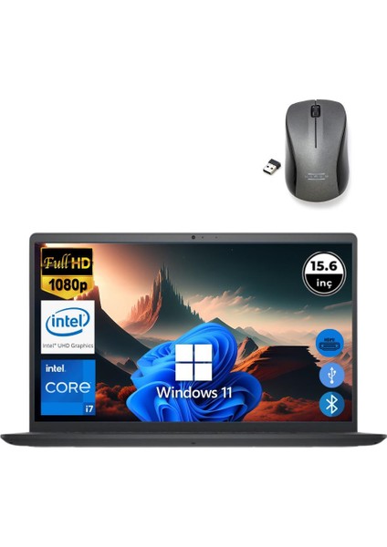 Inspiron 3520 I7 1255U 8gb 2tb M.2 SSD I35201013U ATL154 O/b 15.6" WIN11PRO Taşınabilir Bilgisayar+Mouse