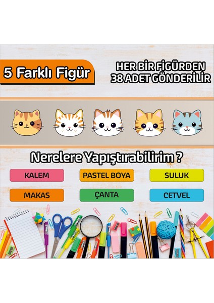 Okul Etiketi Isme Özel Kalem Defter Etiketi (Sevimli Kediler) -190 Adet modelleri