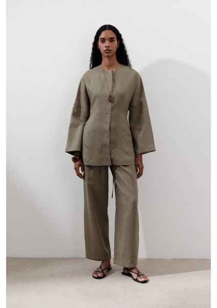 Keten Oturtmalı Ceket Haki fiyatları