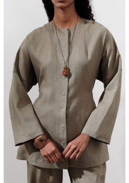 Keten Oturtmalı Ceket Haki modelleri