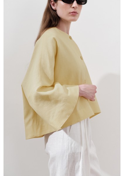 Keten Geniş Kollu Kısa Ceket Sarı indirimleri