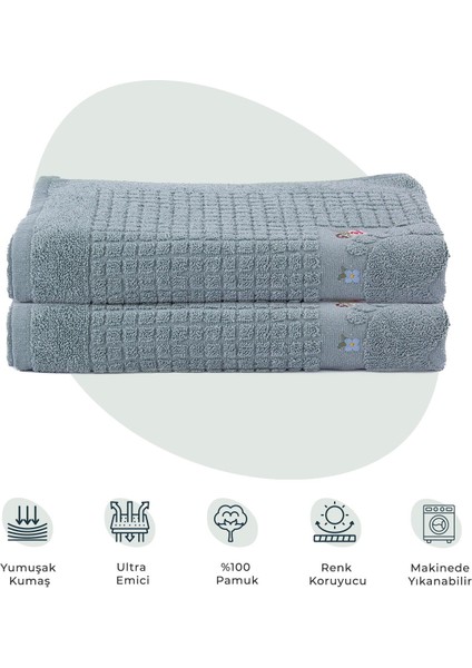 Banyo Çiçekli Pamuklu Ayak Havlusu 50X70CM Yeşil 2'li