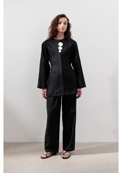 Keten Oturtmalı Ceket Siyah modelleri