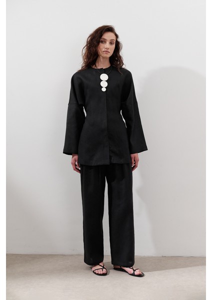 Keten Oturtmalı Ceket Siyah fırsatları