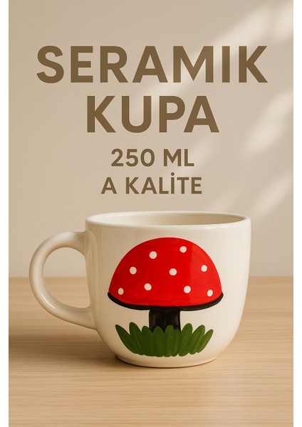 El Yapımı Mantar Desenli Seramik Kupa