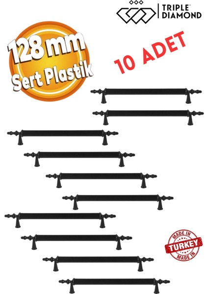 128 mm Mat Siyah Çekmece Kulpları Dolap Mobilya Kulp Sert Polimer Kulpu ( 12.8 cm ) = 128MM ( 10 Adet )