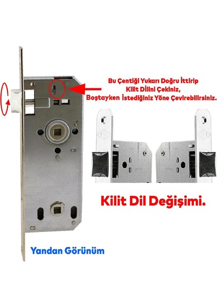 Wc Banyo Tuvalet Kapısı Kilidi 45 mm Pvc Kapı Ahşap Kapı Gömme Gövde Kilit Silindirsiz Barelsiz modelleri