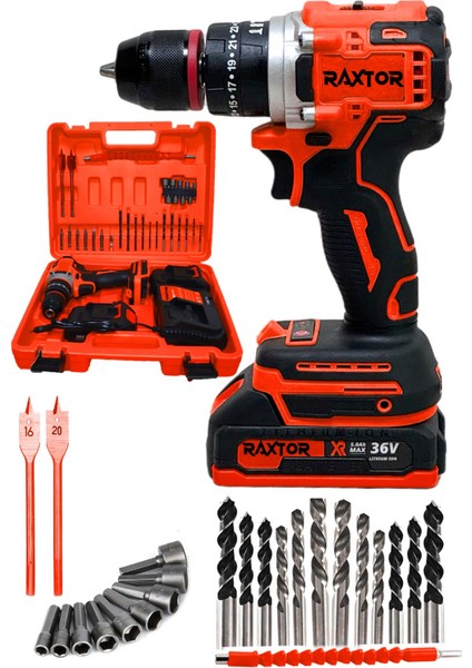 36V 5AH Kömürsüz Motor Darbeli Şarjlı Vidalama Matkap Seti