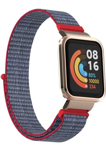 Xiaomi Redmi Watch 2 Lite Uyumlu Cırtlı Kumaş Kordon-61 Gri-Pembe