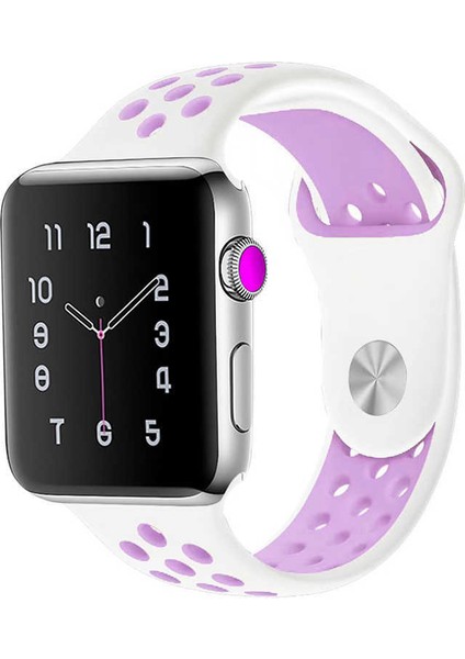 Good Case Apple Watch Se 2 (40MM) Uyumlu Delikli Silikon Kordon-02 Beyaz-Lila