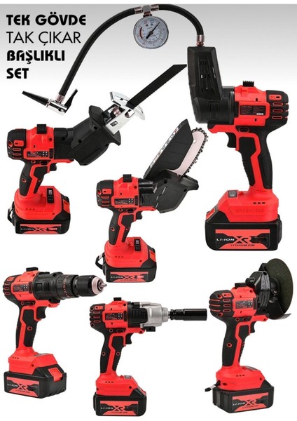 6'lı Set: Taşlama, Vidalama, Hava Pompası, Dal Budama ve Sıkma Aletleri