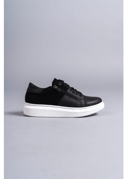 ET155 Warrior Bağcıklı ve Fermuarlı Cilt Süet Erkek Günlük Sneaker Ayakkabı Bt - Siyah