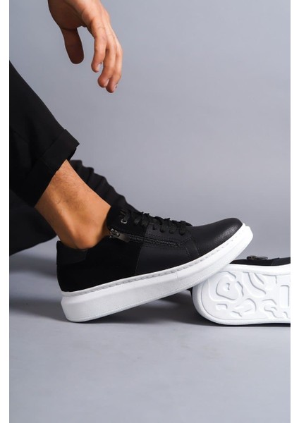 ET155 Warrior Bağcıklı ve Fermuarlı Cilt Süet Erkek Günlük Sneaker Ayakkabı Bt - Siyah