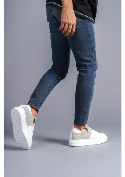 ET155 Warrior Bağcıklı ve Fermuarlı Cilt Süet Erkek Günlük Sneaker Ayakkabı Bt - Beyaz/gri
