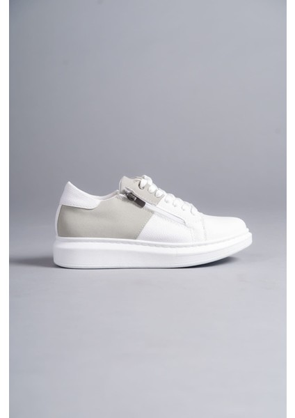 ET155 Warrior Bağcıklı ve Fermuarlı Cilt Süet Erkek Günlük Sneaker Ayakkabı Bt - Beyaz/gri