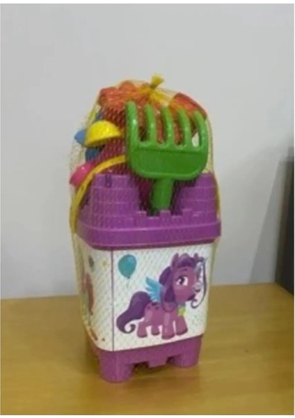 Büyük Boy 8 Parça Kare Unicornlu Kale Kız Çocuk Plaj Deniz Kum Kova Seti Kürek Tırmık Suluk Set